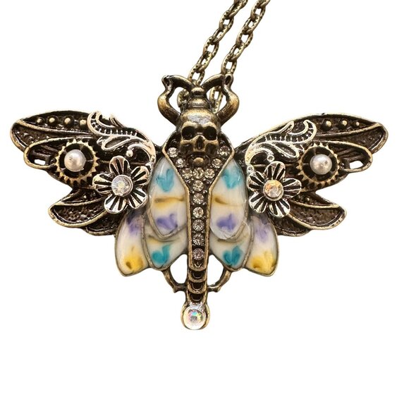 Gothic Steampunk Style Moth Pendant Necklace - Picture 1 of 3